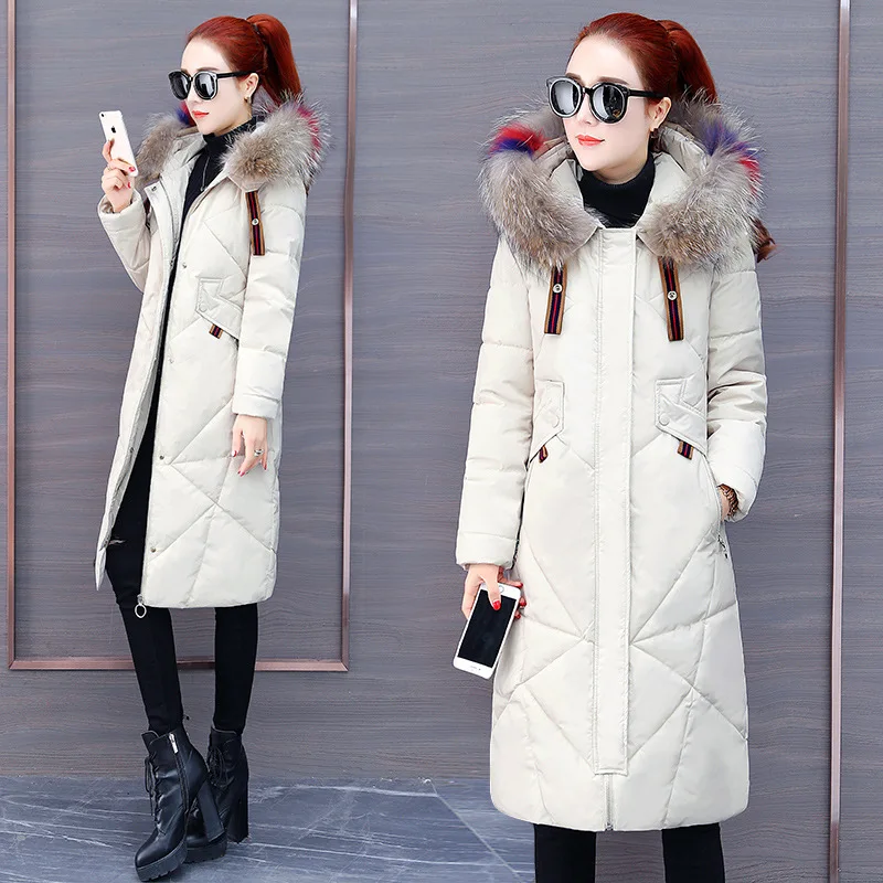 

[Special Offer] Q111603 Winter New Style Long Sleeve Hooded Color Large Fur Collar Waist Hugging Elegant Mid-length Cotton-padde