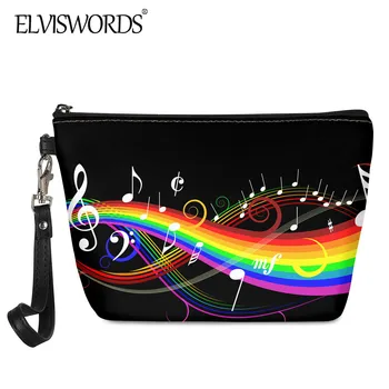

ELVISWORDS PU Leather Pouch Case Women Fashion Handbag Rainbow Music Design Cosmetic Bag for Lady Casual Makeup Bag Brand Design
