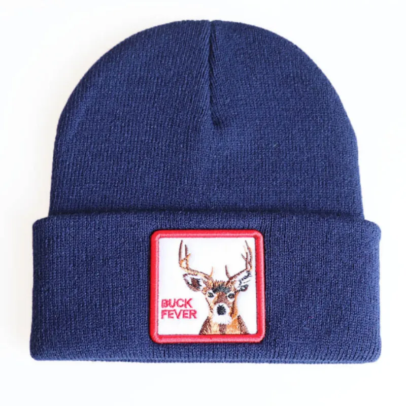 deer navy Зимняя вязаная шапка с животными, модные мужские шапки в стиле хип-хоп, уличная шапка Kpop Skullies Beanie, Лыжная зимняя Лыжная шапка - Цвет: deer navy