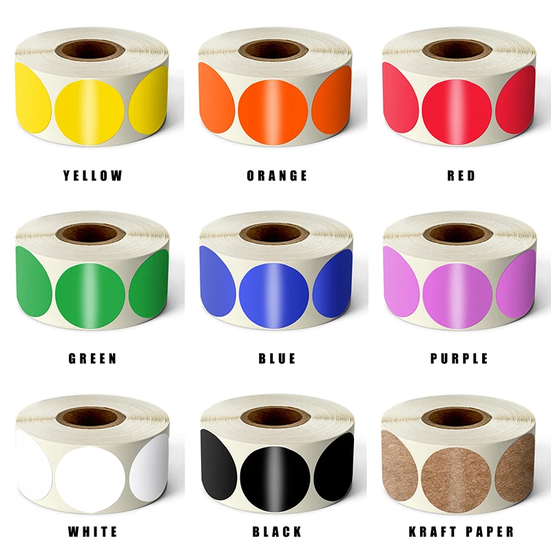 Hybsk Color Coding Dot Labels 25mm Round Natural Paper Stickers Adhesive Label 1,000 Per Roll 8 Colors 