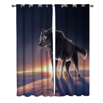 

Mysterious Wolf Window Curtains Living Room Fabric Drapes Curtain Home Draperies Curtains for Bedroom