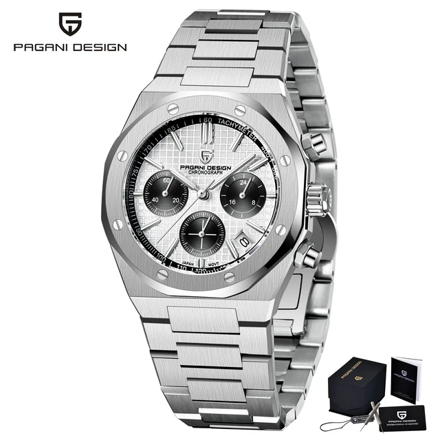 2022 New PAGANI DESIGN Top Men's Watch Automatic Quartz Clock Japan VK63 Stainless Steel Business Luxury Sapphire Clock Relogio SilverWhite