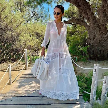 

Bikinis Female 2020 Beach Dresses Pareo Capes On Swimsuit Cape For The New Chiffon Lace Combed Sexy Skirt Polyester Solid