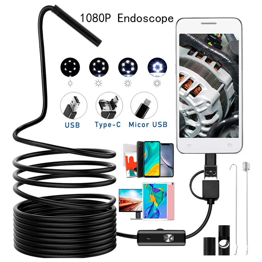 30M Industrial Automotive Car Endoscope Mini Usb Type c Endoscopic Flexible Cable Camera Borescpe for Mobile Android Smartphon indoor security camera with audio Surveillance Items