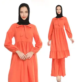 

2 Pieces pleated Abaya Turkish Hijab Muslim Dress Women Kaftan Islamic Clothing Grote Maten Dames Kleding Ensemble Musulmane