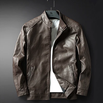 Кожаная куртка, мужские пальто, M-3XL, высокое качество, искусственная кожа, верхняя одежда для мужчин, бизнес, осень, мужская куртка 602 - Цвет: Коричневый