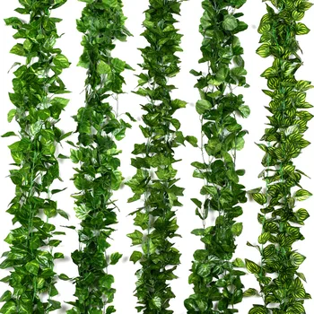 

230cm Artificial Plants Grape Rattan Green Leaf Ivy Vine Flower Rattan String Garland For Home Garden Party Wedding Wall Hanging