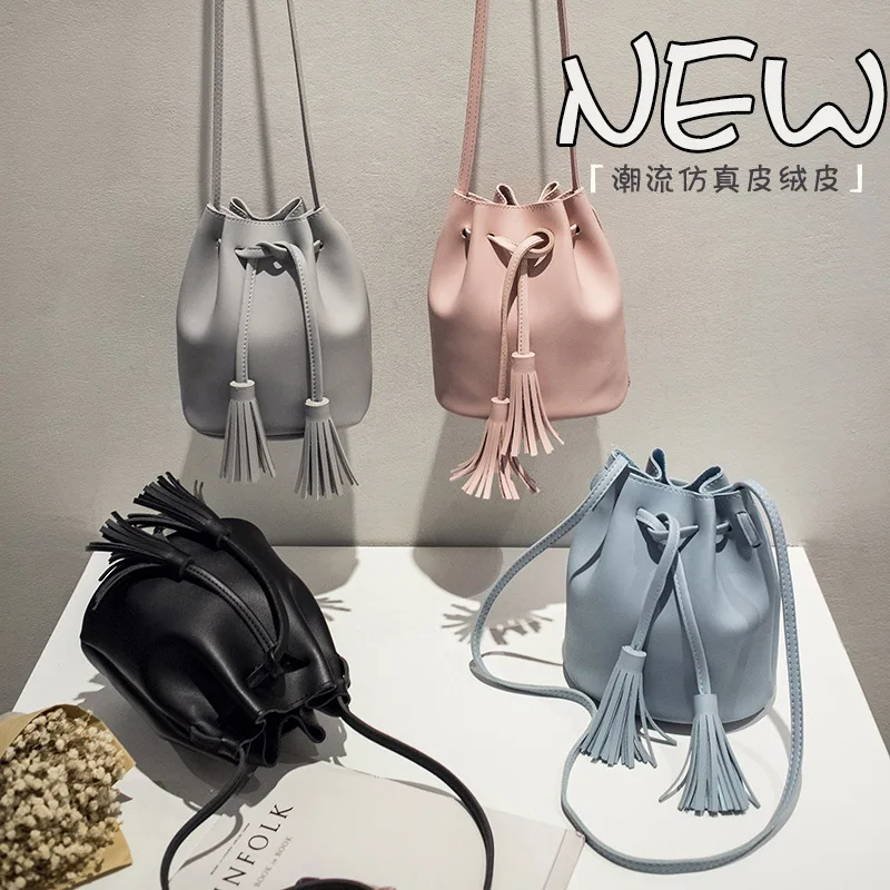 

Korean-style Mini Bucket Bag 2018 Autumn New Style chao liu su WOMEN'S Bag Simple One-Shoulder Oblique Bag Versatile Small Bag