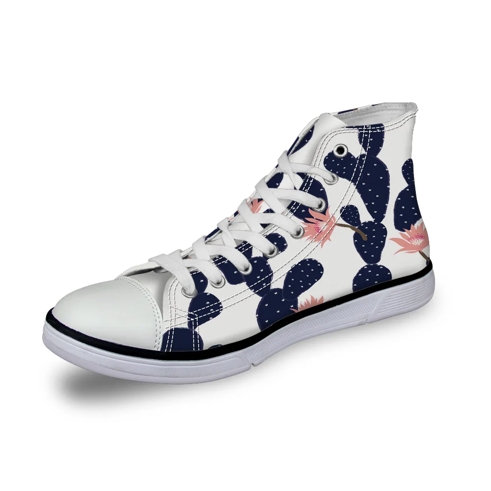 

WHEREISART Women Canvas Shoes Cactus Cartoon Flower Plant High Top Flats Unisex Vulcanized Shoes Female Casual Shoes Sneakers