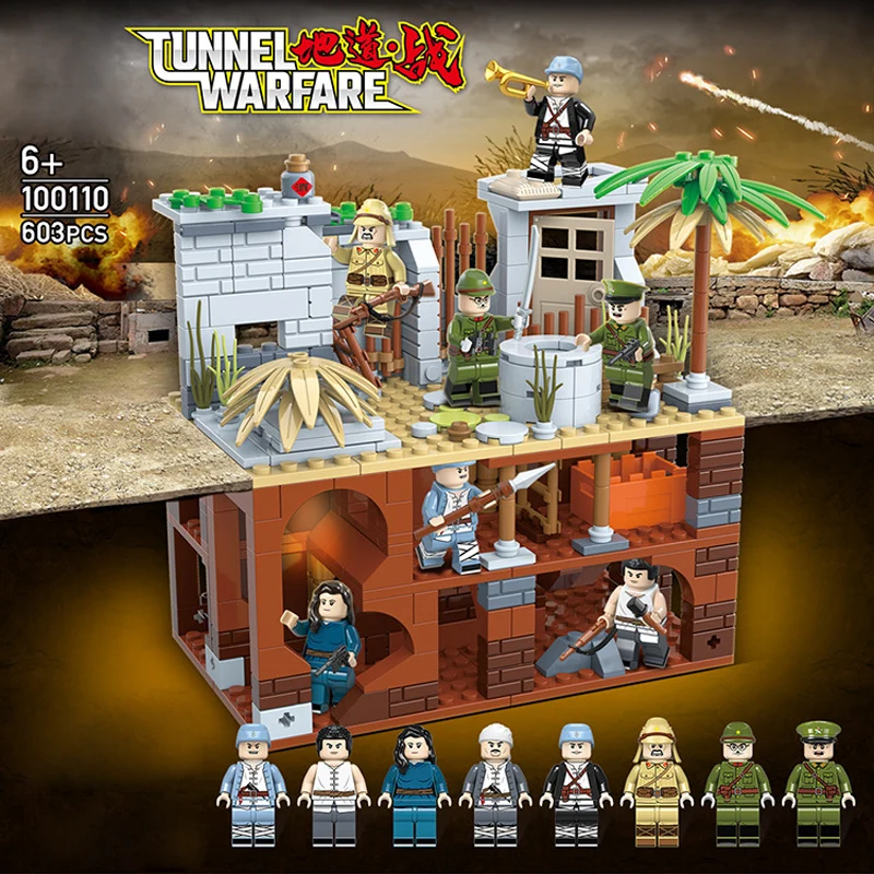 

military world war battlefield moc Tunnel warfare scenes building block ww2 china japan army figures batisbricks brick boys toy