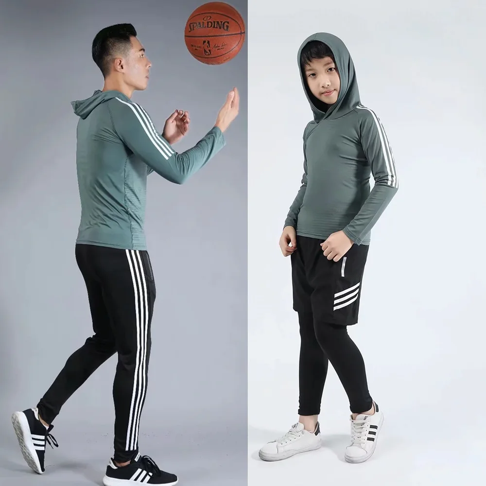 

Adult Children Spring And Autumn Slim Fit Hooded Long-sleeved Coat Running Fitness Sports Casual Men Tight Tops Men's Sweatshirt