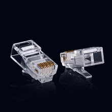 100PCS Hot Selling RJ45 8P8C CAT6 Crystal Head Modular Plug Gold Plated Network Clear High Qaulity Electrical Connector