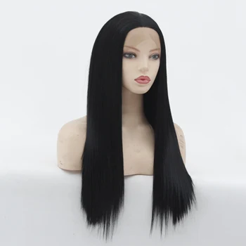 

MRWIG light yaki synthetic hair lace front wig/no lace wig middle part 3-4inch baby hair 1b# woman glueless lace wig
