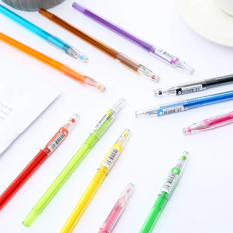 12pcs Kawai Korean Cute Candy Colored Gel Pen Refill Set Kawaii Draw Stationery Store School Material Rainbow Goods Stationary