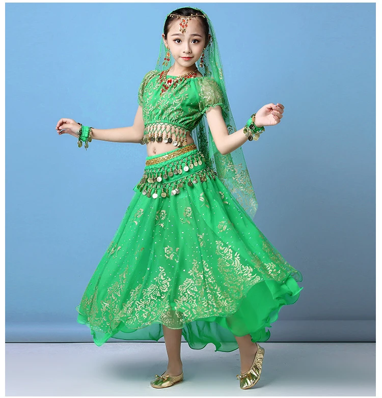 4Pcs/Set New Kids Belly Dance Costume Set Oriental Indian Dancing Costumes Belly Dance Wear Dress Indian Clothes For Girls