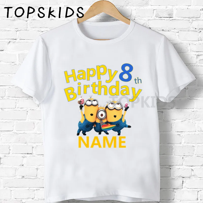 White-S Свечи "Happy Birthday" для торта, Миньоны, номер 1-11, футболки с принтом Cartroon Забавные топы для маленьких мальчиков и девочек, детская Милая футболка, HKP2451 - Цвет: White-S
