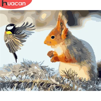 

HUACAN Paint By Number Squirrel Drawing On Canvas Gift DIY Pictures By Numbers Bird Kits Hand Painted Painting Art Home Decor