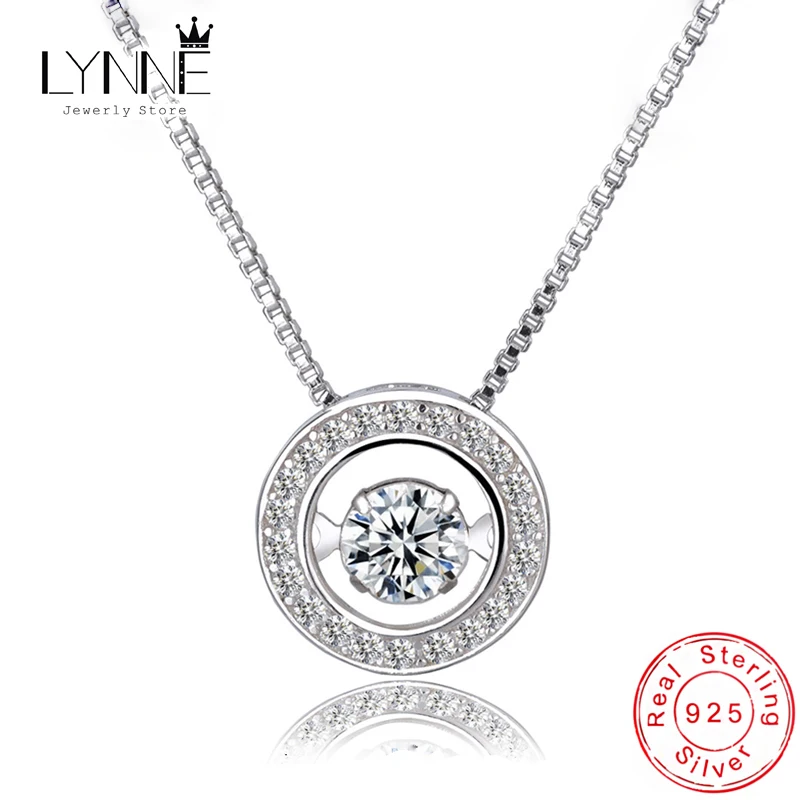 New Fashion Rotatable Will Dance Rhinestone Necklace 925 Sterling Silver Choker Round Zircon Pendant Necklace Women Jewelry Gift