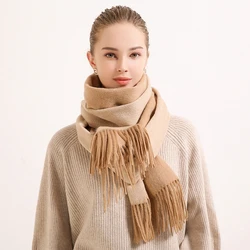 100% Wool Scarf Long Pashmina Womens Autumn Thick Warm Wrap Ladies Winter Fashion Scarves with Tassels