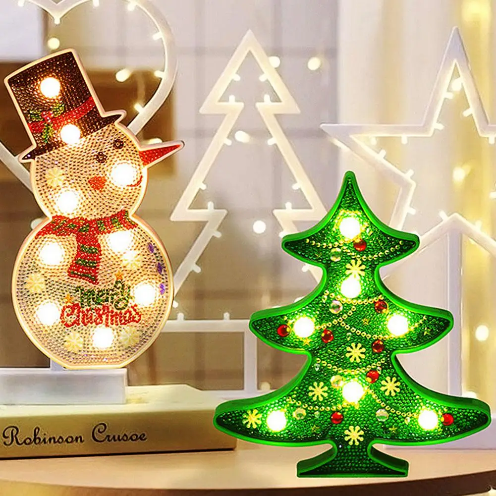 

Fashion Lovely Xmas Tree Snowman Craft Multi-shaped Full Diamond Painting DIY Decor with LED Light Christmas Decoration