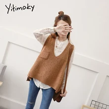 Oversized women sweater vest Autumn winter plus size women sweaters Fashion V neck casual knitting pullover with pocket