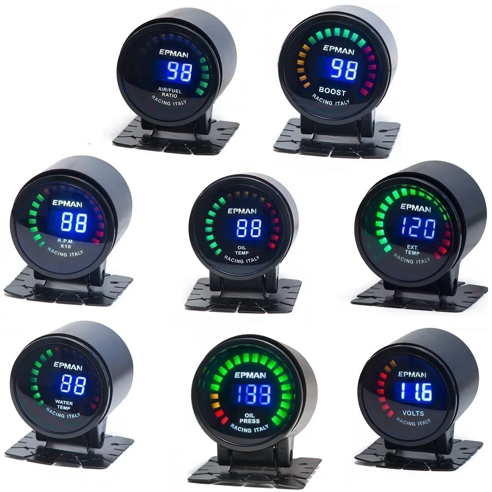 Auto 2" Digital LED EGT/Turbo Boost/Volt/ Water Temp/Oil Press/RPM/Air/Fuel/Oil Temp Gauge Meter With Sensor EP-GA50EXTT