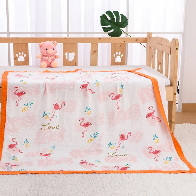 4 слоя бамбукового хлопка детское муслиновое одеяло пеленки мягкие одеяла для новорожденных Ванна марлевые детские спальные принадлежности чехол для коляски - Цвет: Flamingo