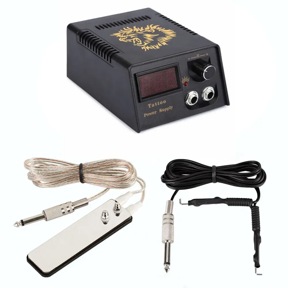 Professional 1pcs Digital LCD Tattoo Power Supply Black For Machine with tattoo foot pedal and clip cord | Красота и здоровье