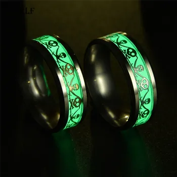 

Uelf New Punk Style Stainless Steel Ring Glow In The Dark Skull Pattern Ring Luminous Fantastic Band Rings Women Men Jewelry