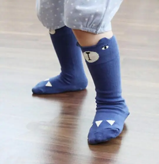 Blue bear 1 пара, Милые Носки с рисунком лисы для малышей, Зимние гольфы для девочек и мальчиков, мягкий хлопковый носок, носки с изображением совы, медведя и животных для малышей 0-3 лет - Цвет: Blue bear