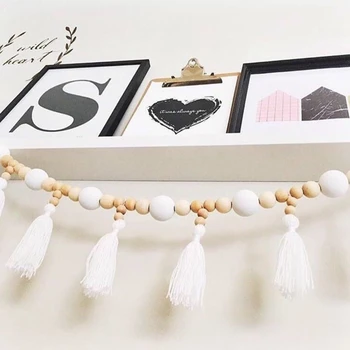 

1pcs Tassel Pendants Nordic Baby Room Wooden Bead Garland Wall Hanging Ornaments Baby Shower Birthday Party Home Decoration Prop