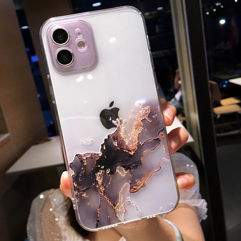 Funda de teléfono transparente con pintura de acuarela para iPhone 11 12 13 14 15 16 Pro Max X XR XS Max 7 8 Plus Mini, funda suave a prueba de golpes