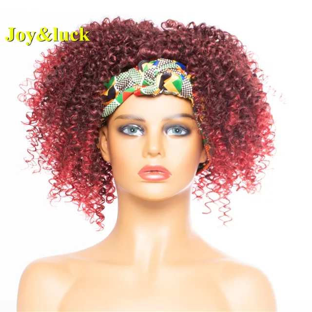 Headband Synthetic Wig Short Afro Kinky Curly Hair Wigs For Black Women Fluffy Curls Hairband African Turban Wrap Hair 63