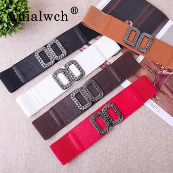 

66*6cm Square buckle retro Elastic width women Girdle for female belts for women belt with spring skirt 5 colour cummerbund G011