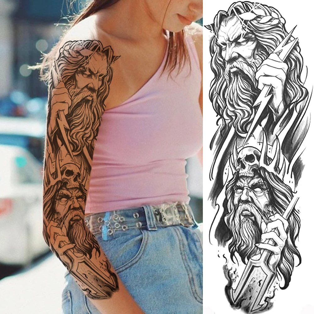 Mighty Warrior Monarch Temporary Tattoos For Men Women Body Art Full Arm Sleeve Tatoo Disposable Fake Tattoo Stickers Realistic | Красота и