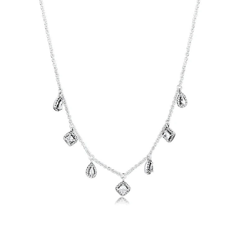 925 пробы Серебряное Висячие геометрические формы ожерелье с прозрачным CZ модные подвески ожерелье s для женщин DIY талисманы ювелирные изделия