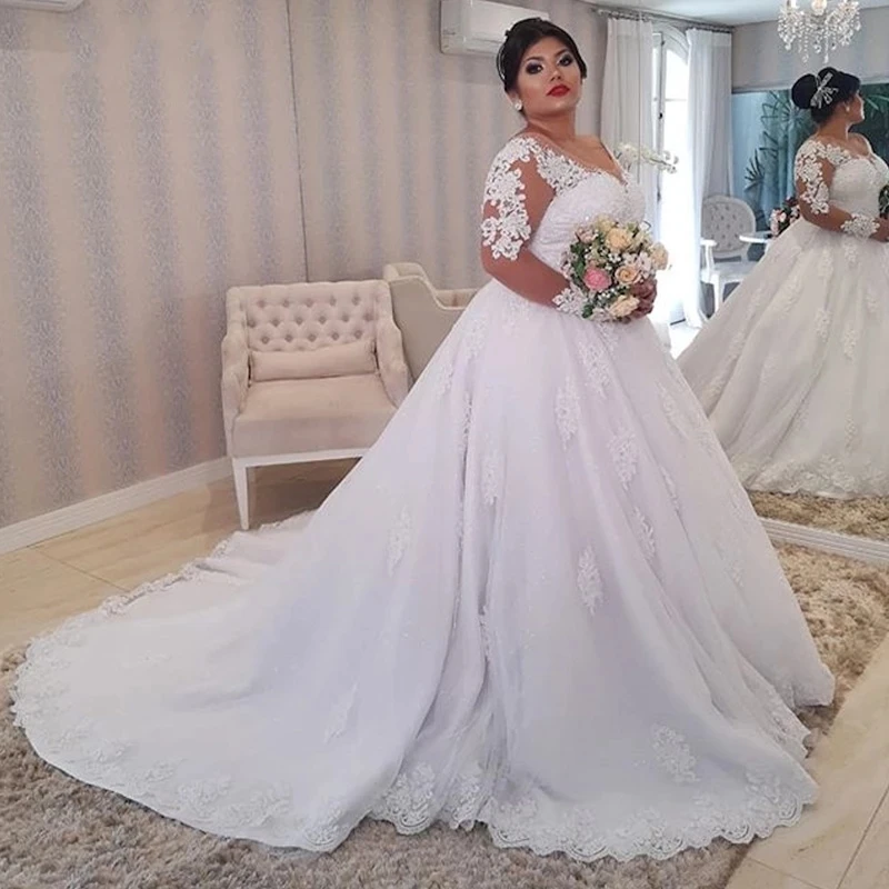 PROD 1005001939630020 Plus size Lace Appliques Wedding Dresses Long
Sleeves Lace Up Back Wedding Gowns Bride Dresses robe de mariee