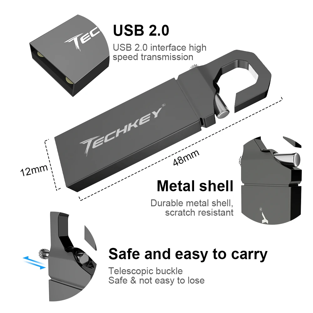 Новейший Techkey usb флеш накопитель 16 ГБ 32 64 Гб Серебристый Металл водонепроницаемый