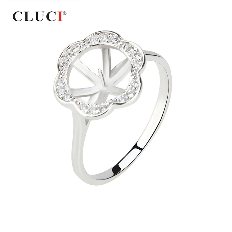 

CLUCI 925 Sterling Silver Rings Jewelry for Women Flower Shaped Zircon Rings Silver 925 Flower Pearl Ring Mounting SR1012SB