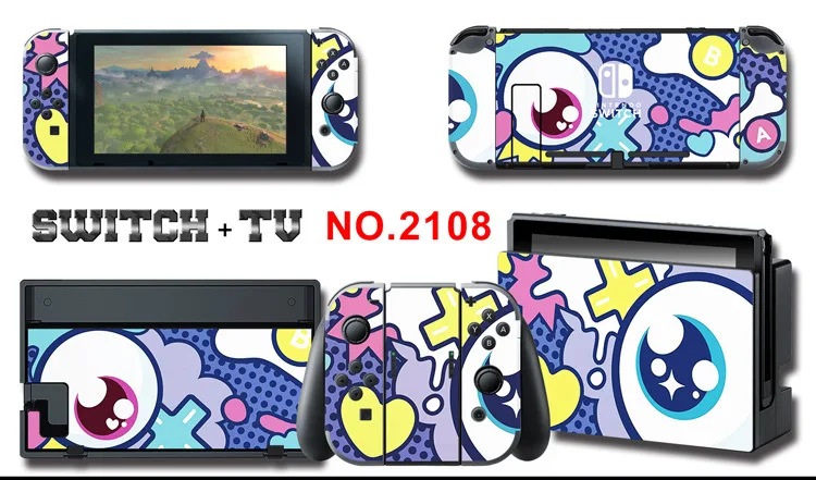 1set New Cute Anime Full Body Sticker for NS Switch Protective Cover Skin Colorful Art for Game Console Joy-Con Controller Decor