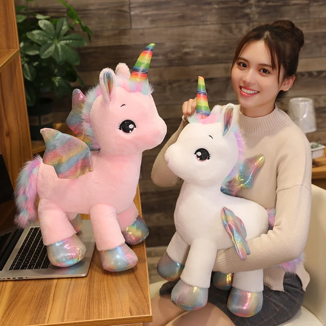 1 pièce 40CM fantastique licorne en peluche jouet arc-en-ciel avec ailes  peluche licorne poupée jouets pour fille enfants cadeau d'anniversaire  oreiller - AliExpress