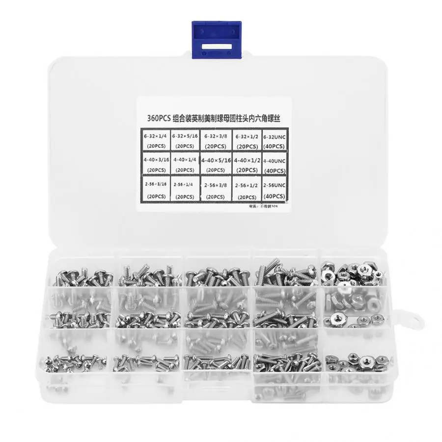 

360Pcs Stainless Steel Screws Stainless Steel Cross Screw Nut Set Fastener Fittings Kit Easy And Convenient To Use