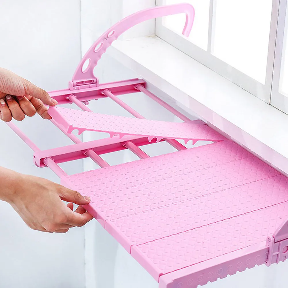 Hanging Window Sill Drying Rack Multi-function Easy Folding Drying Rack Balcony Retractable Drying Shoe Rack - Цвет: pink