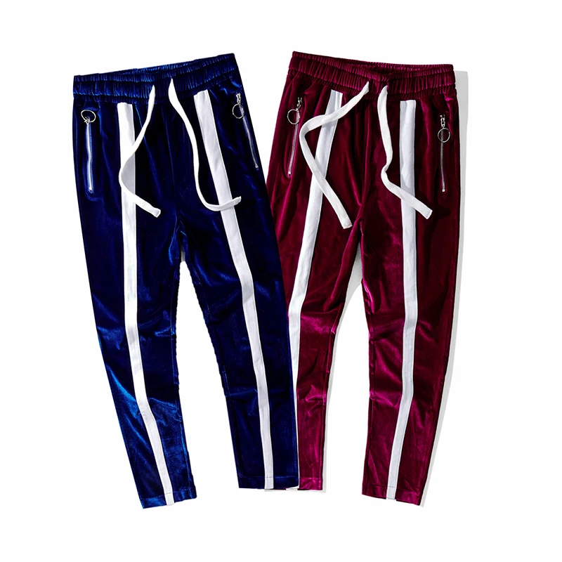 

Mens Striped Velour Sweatpants Streetwear Color Block Velvet Pants for Men Retro Hip Hop Loose Casual Velour Trousers