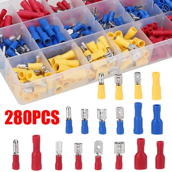 

280pcs/set Durable Wire Crimp Connector Red Blue Yellow Cable Lugs Assortment Kit Wire Flat Connectors Crimp Terminals Car