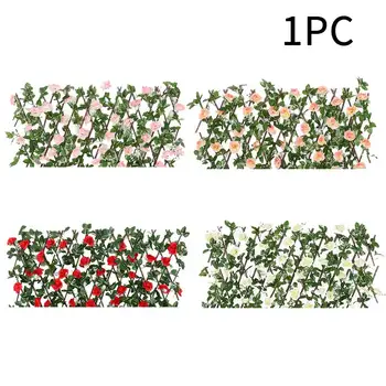 

Artificial Fence Wooden Hedge With Buds Leaves Backyard Greenery Wall Cloth Flowers Telescopic Screening Privacy Screen Outdoor
