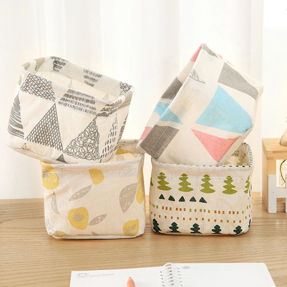 

1pc Desktop Sundries Finishing Box Cute Printing Waterproof Organizer Cotton Linen Cosmetic Storage Basket Cabinet Underwear Bag
