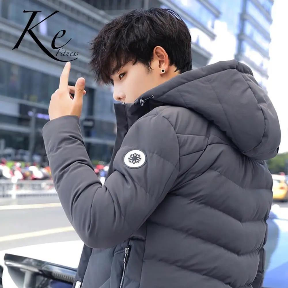 

KE Cardigan man winter warm plus cotton thick men's large plus big size coat jacket hooded men black grey red blue