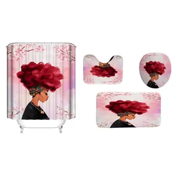 

4PCS/Set Maple leaf Shower Curtain Bath Curtain Waterproof Polyester GXMA