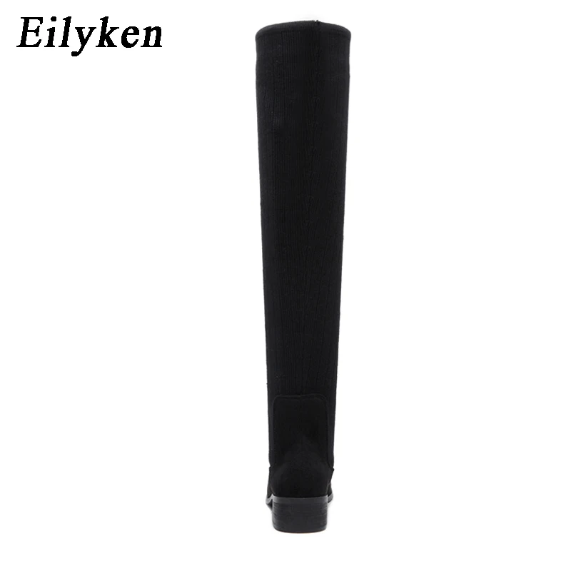 Eilyken; женские ботфорты на низком каблуке; женская обувь для отдыха с круглым носком; растягивающиеся сапоги-носки; коллекция года; зимние сапоги «Челси»